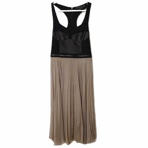 MACKAGE SILK BLEND DETACHABLE BLACK TAN COLORBLOCK SLEEVELESS PLEATED MAXI DRESS